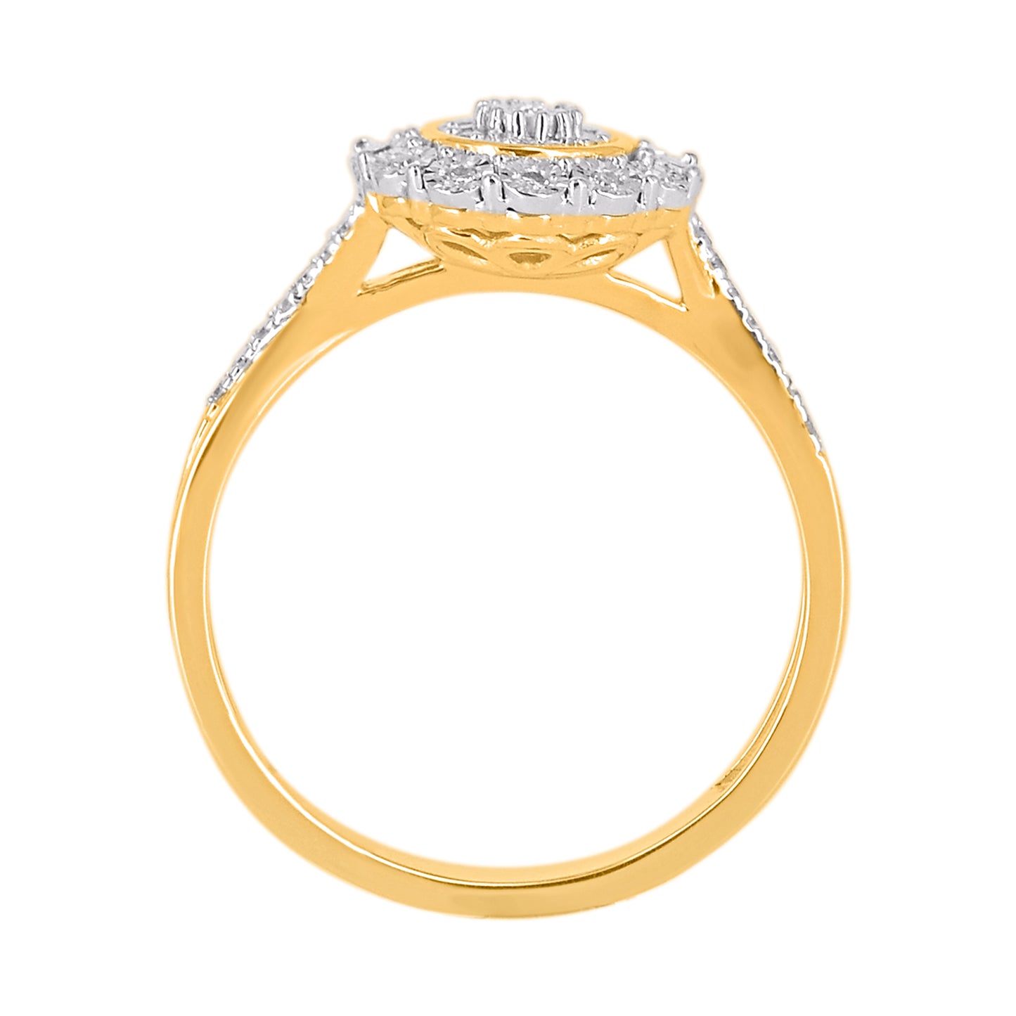 0.15 Carat Natural Diamond 14 Karat Yellow Gold Halo Cluster Ring