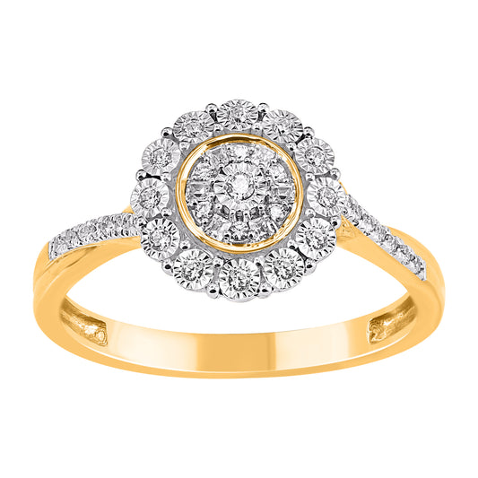 0.15 Carat Natural Diamond 14 Karat Yellow Gold Halo Cluster Ring