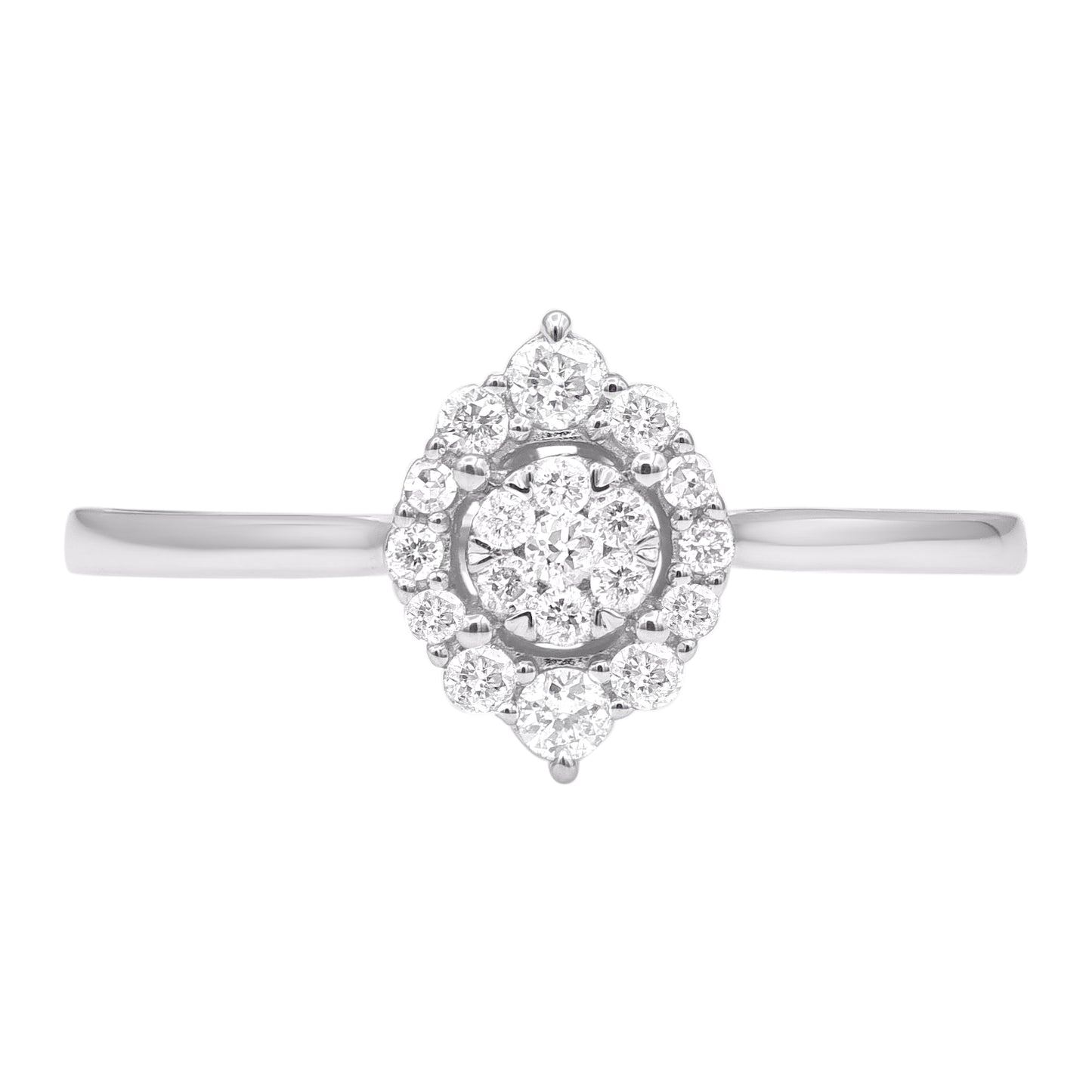 0.18 Carat Natural Diamond 14 Karat White Gold Floral Cluster Halo Ring