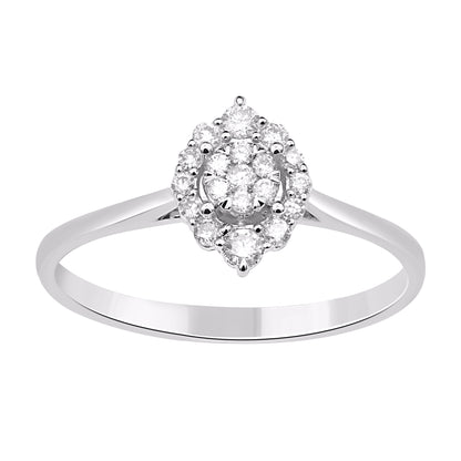 0.18 Carat Natural Diamond 14 Karat White Gold Floral Cluster Halo Ring