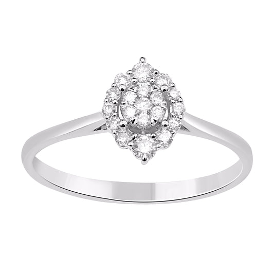 0.18 Carat Natural Diamond 14 Karat White Gold Floral Cluster Halo Ring