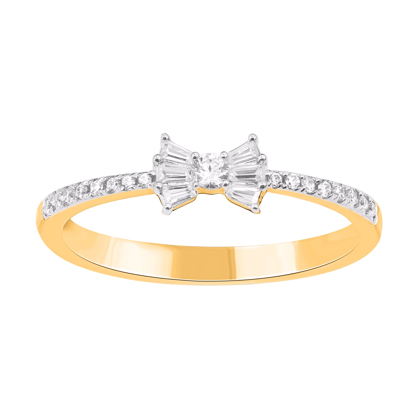 0.25 Carat Natural Diamond Bow Ring in 14KT Yellow Gold