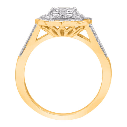 0.50 Carat Natural Diamond 14K Yellow Gold Floral Cluster Halo Ring