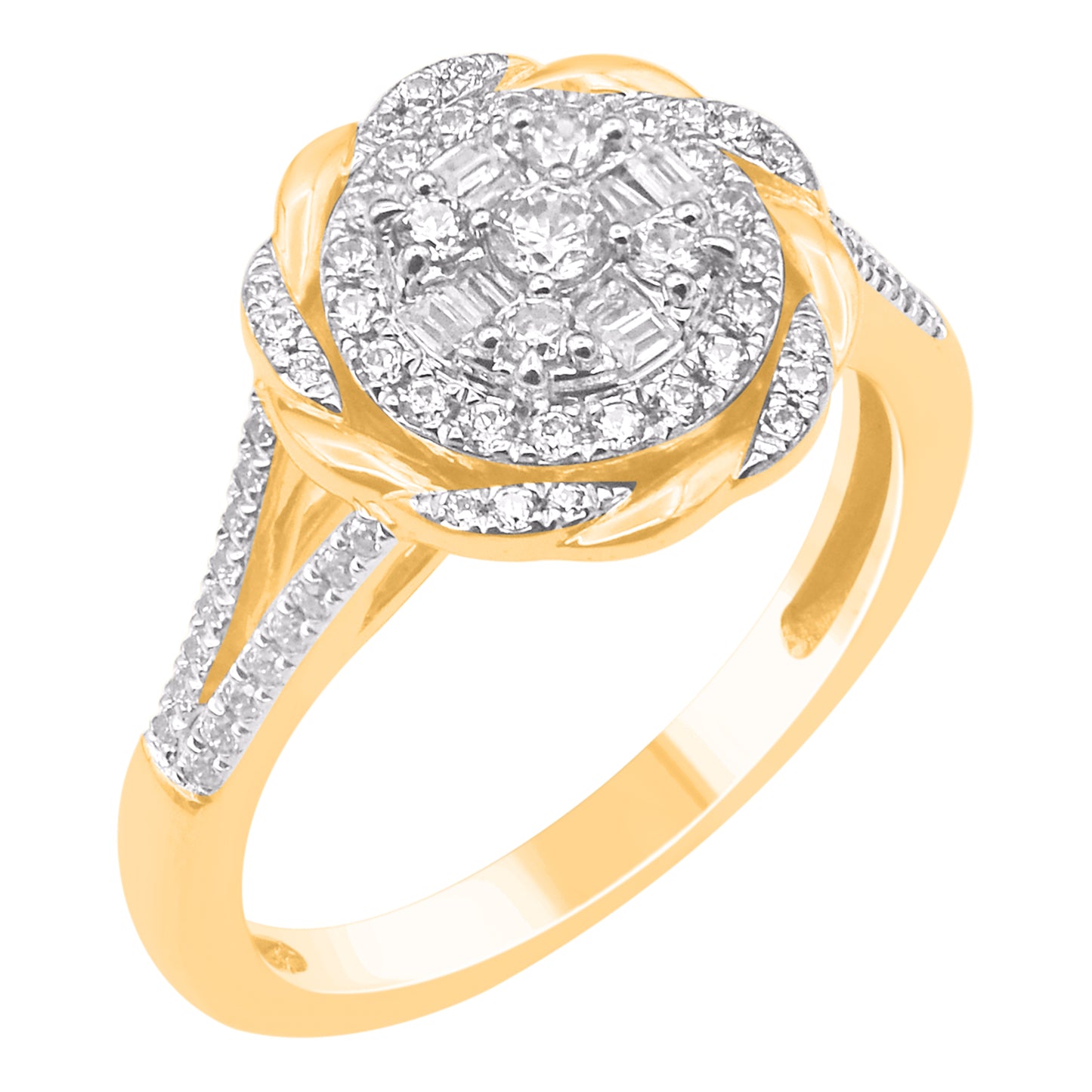 0.50 Carat Natural Diamond 14K Yellow Gold Floral Cluster Halo Ring