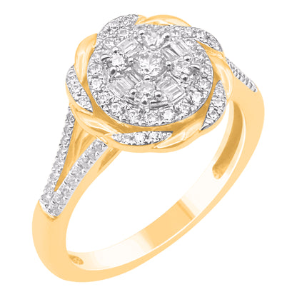 0.50 Carat Natural Diamond 14K Yellow Gold Floral Cluster Halo Ring