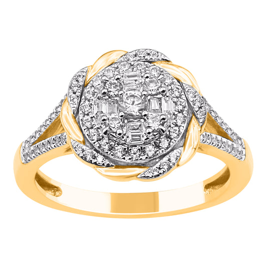 0.50 Carat Natural Diamond 14K Yellow Gold Floral Cluster Halo Ring