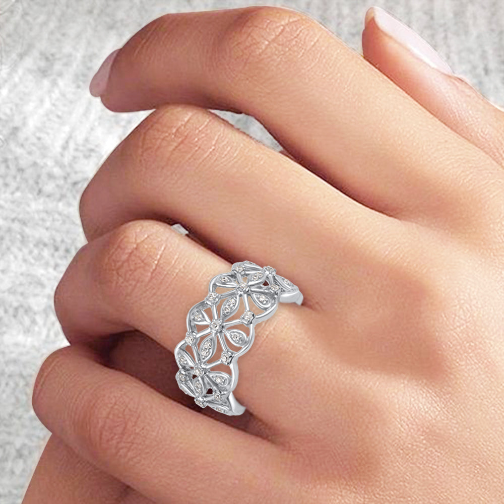 Floral Band Ring in .925 Sterling Silver