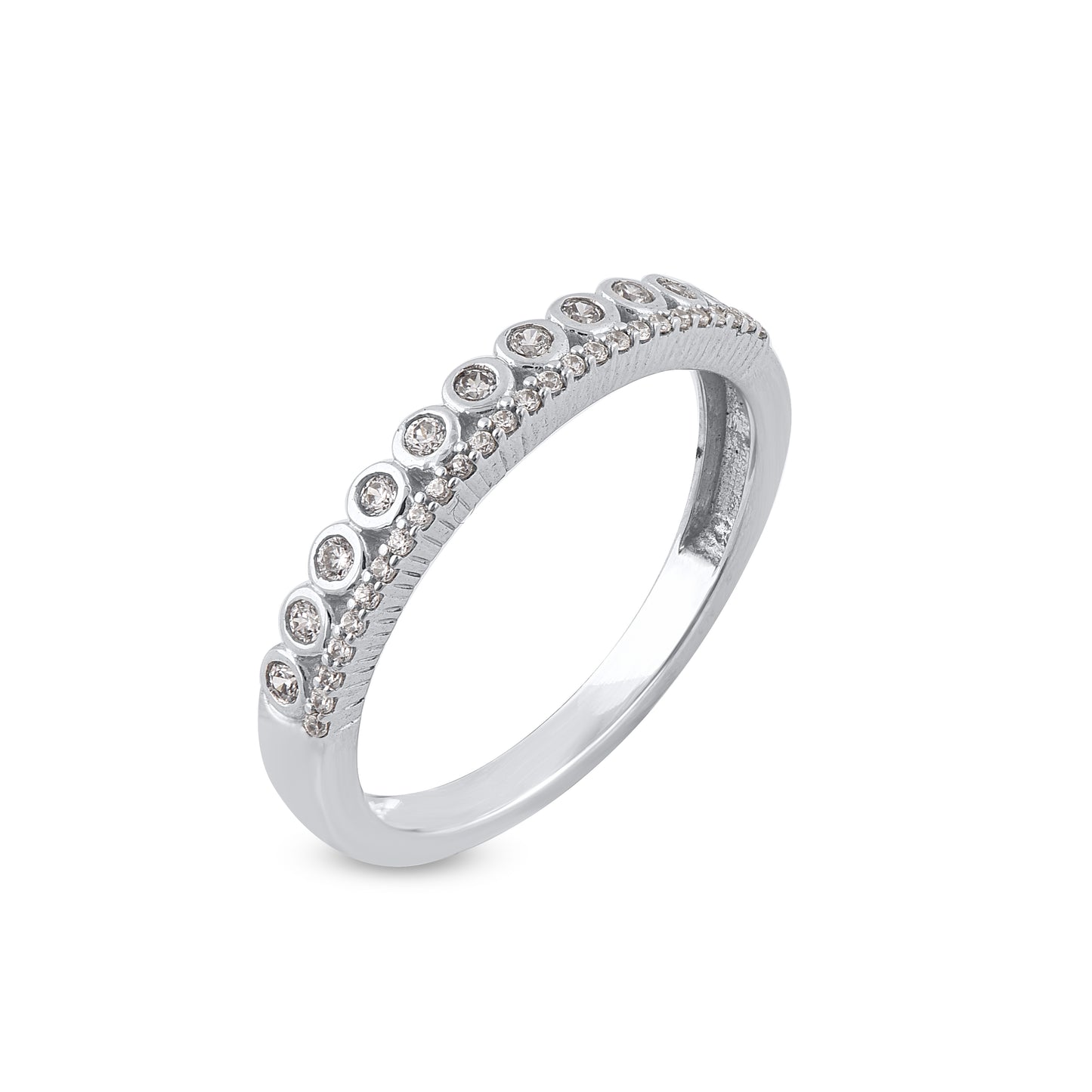 Round Diamond Double Row Band Ring in .925 Sterling Silver