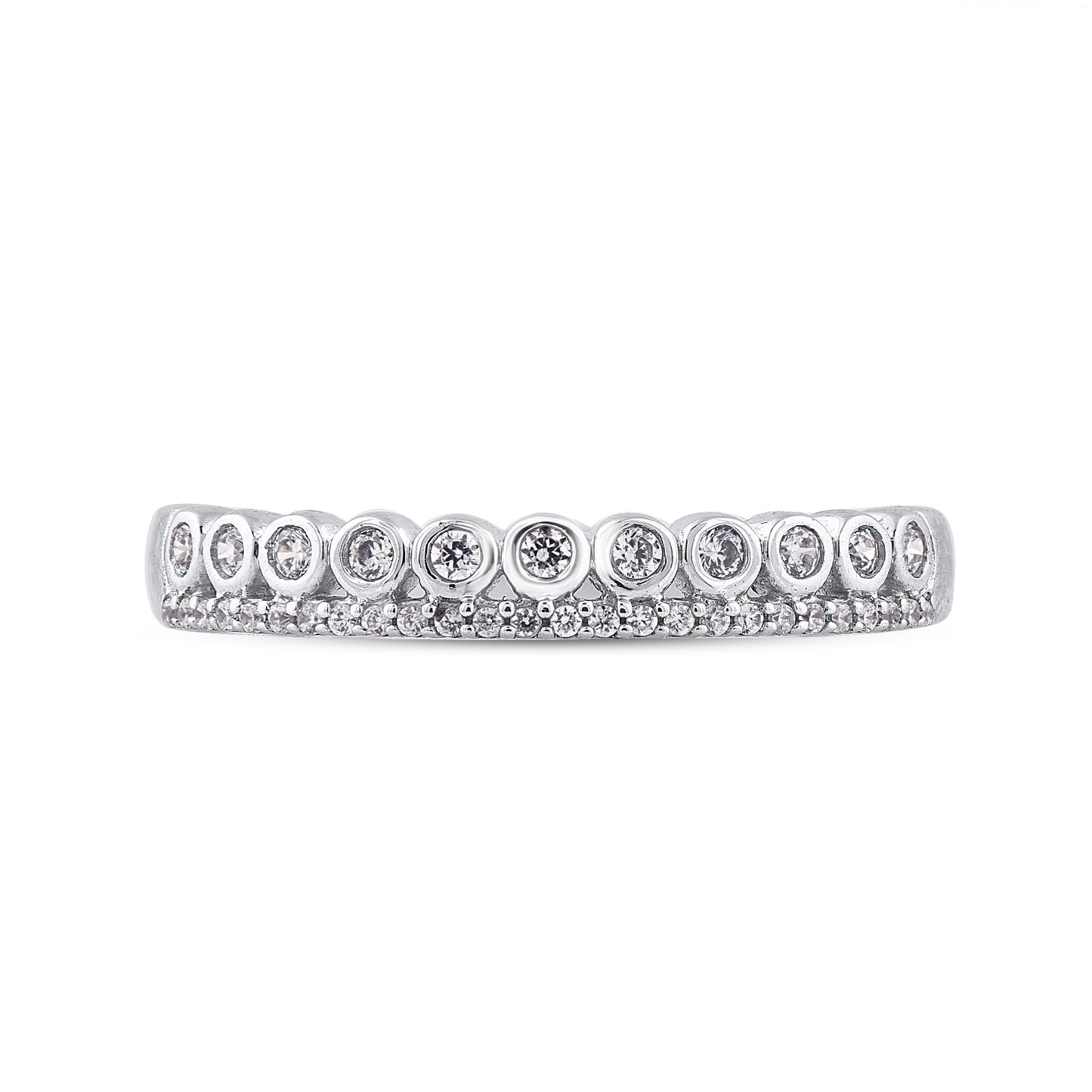 Round Diamond Double Row Band Ring in .925 Sterling Silver