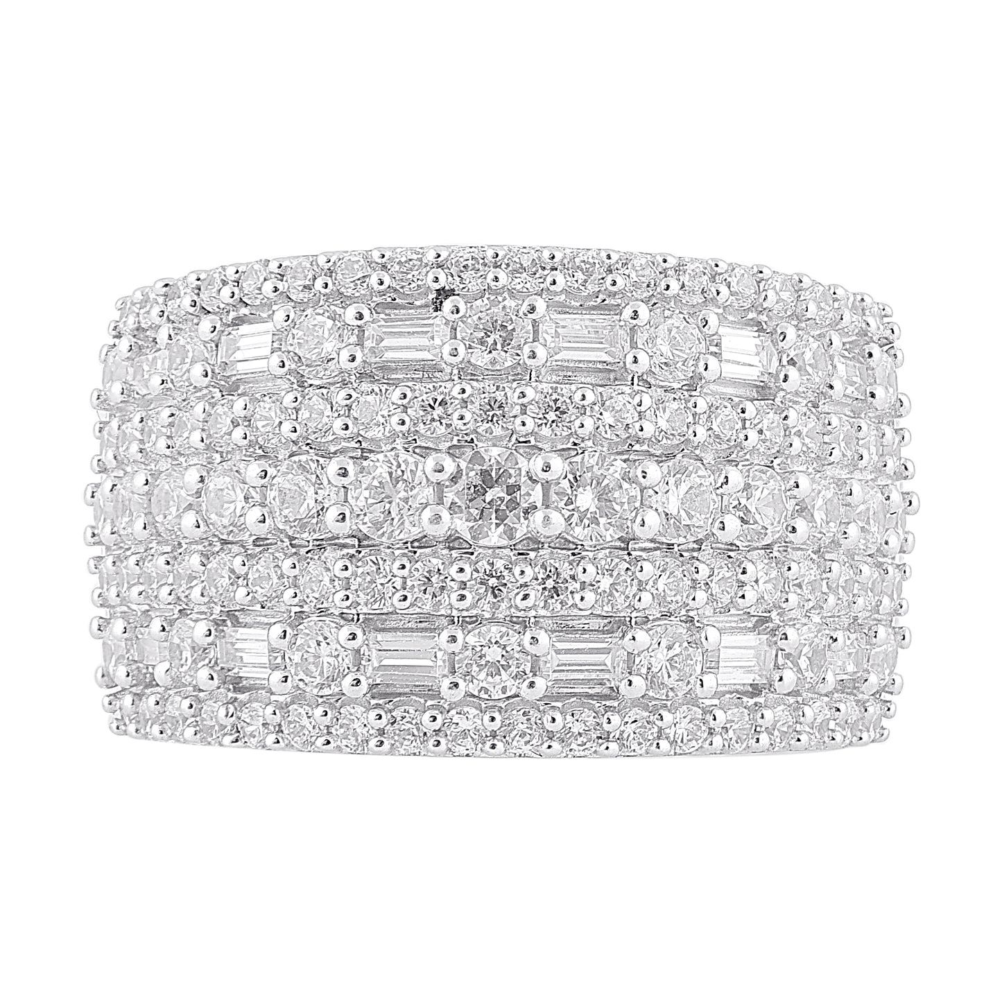 2.0 Carat Round & Baguette Diamond White Gold Multi Row Band Ring
