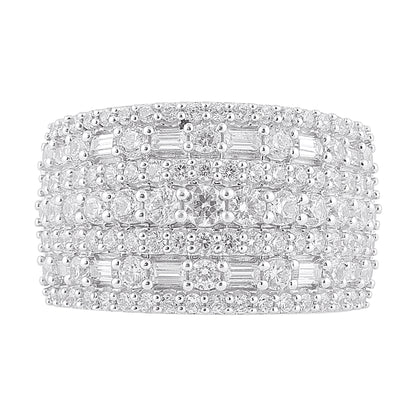 2.0 Carat Round & Baguette Diamond White Gold Multi Row Band Ring