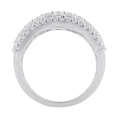 2.0 Carat Round & Baguette Diamond White Gold Multi Row Band Ring