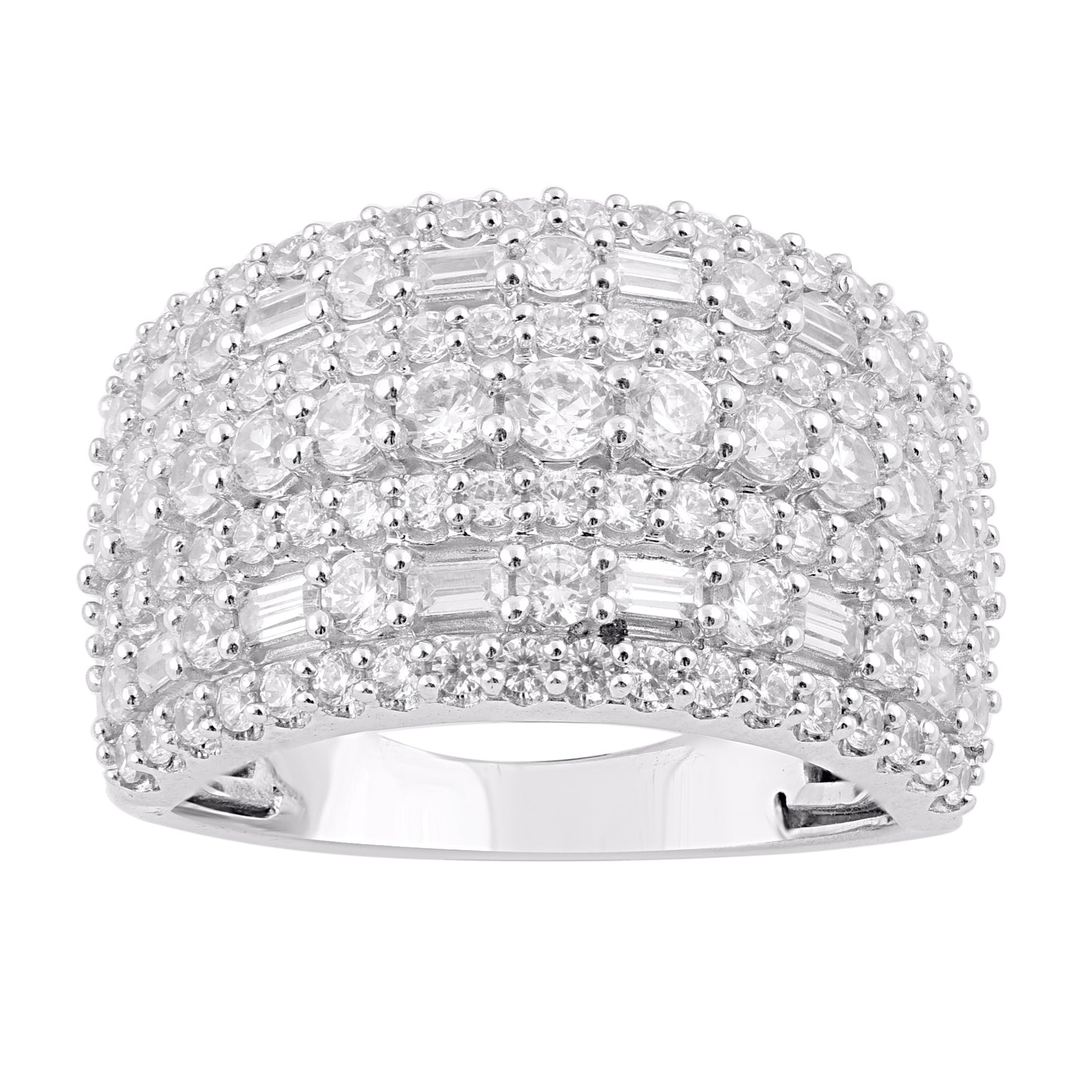 2.0 Carat Round & Baguette Diamond White Gold Multi Row Band Ring