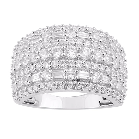 2.0 Carat Round & Baguette Diamond White Gold Multi Row Band Ring