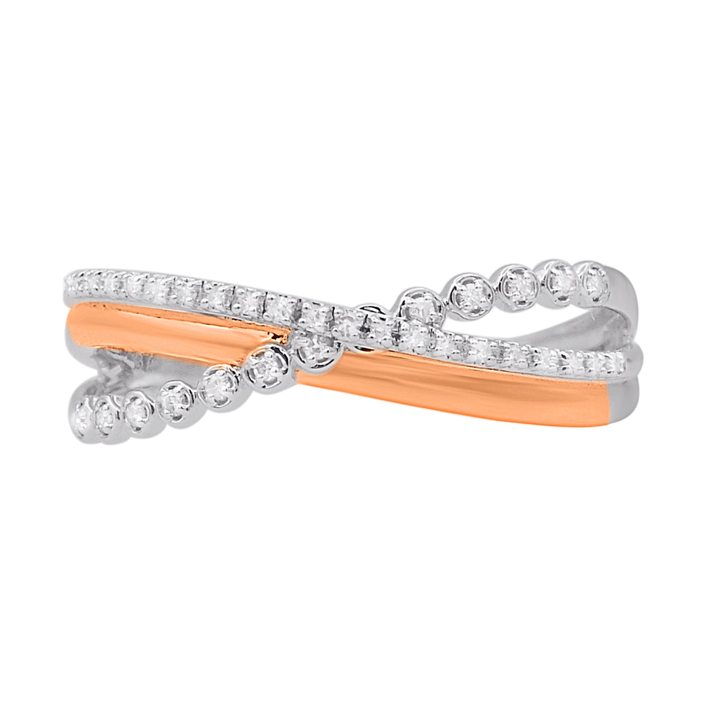14K Two-Tone Gold Diamond Triple Row Crossover Ring