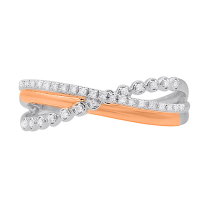 14K Two-Tone Gold Diamond Triple Row Crossover Ring