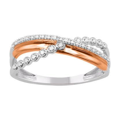 14K Two-Tone Gold Diamond Triple Row Crossover Ring