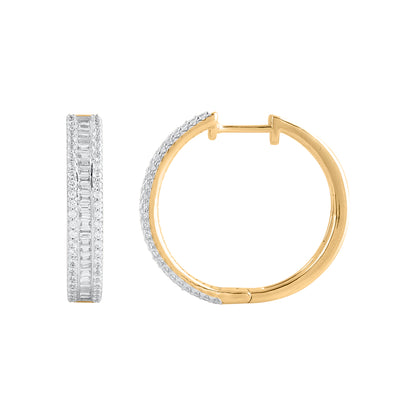 1.0 Carat Natural Diamond 14 Karat Yellow Gold Hoop Earrings