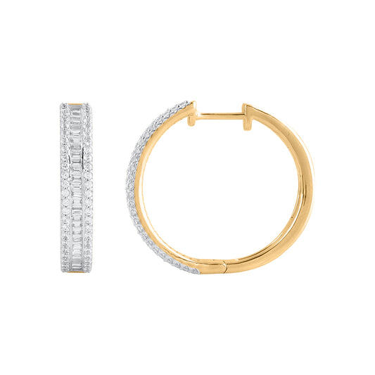1.0 Carat Natural Diamond 14 Karat Yellow Gold Hoop Earrings