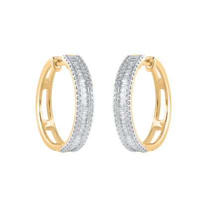 1.0 Carat Natural Diamond 14 Karat Yellow Gold Hoop Earrings