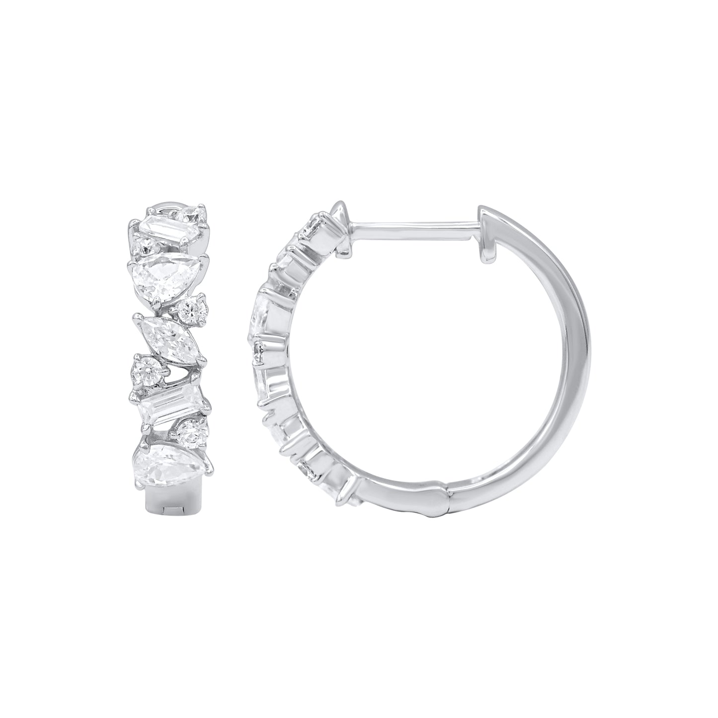 1.0 Carat Mixed-Cut Diamond Hoop Earrings in 14K White Gold