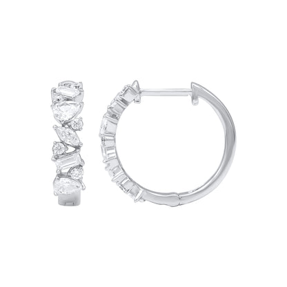1.0 Carat Mixed-Cut Diamond Hoop Earrings in 14K White Gold