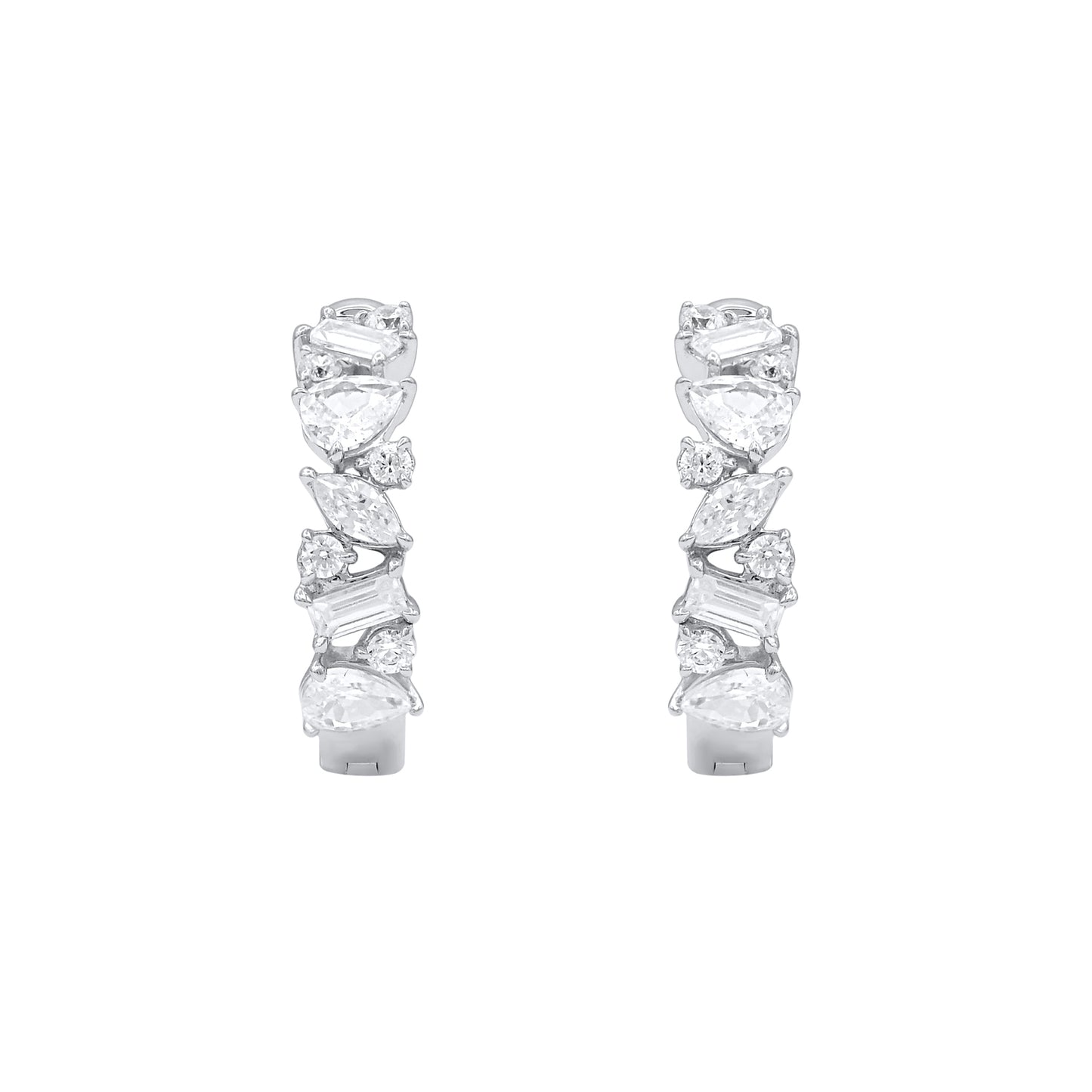 1.0 Carat Mixed-Cut Diamond Hoop Earrings in 14K White Gold