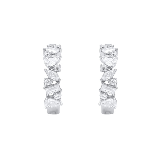 1.0 Carat Mixed-Cut Diamond Hoop Earrings in 14K White Gold