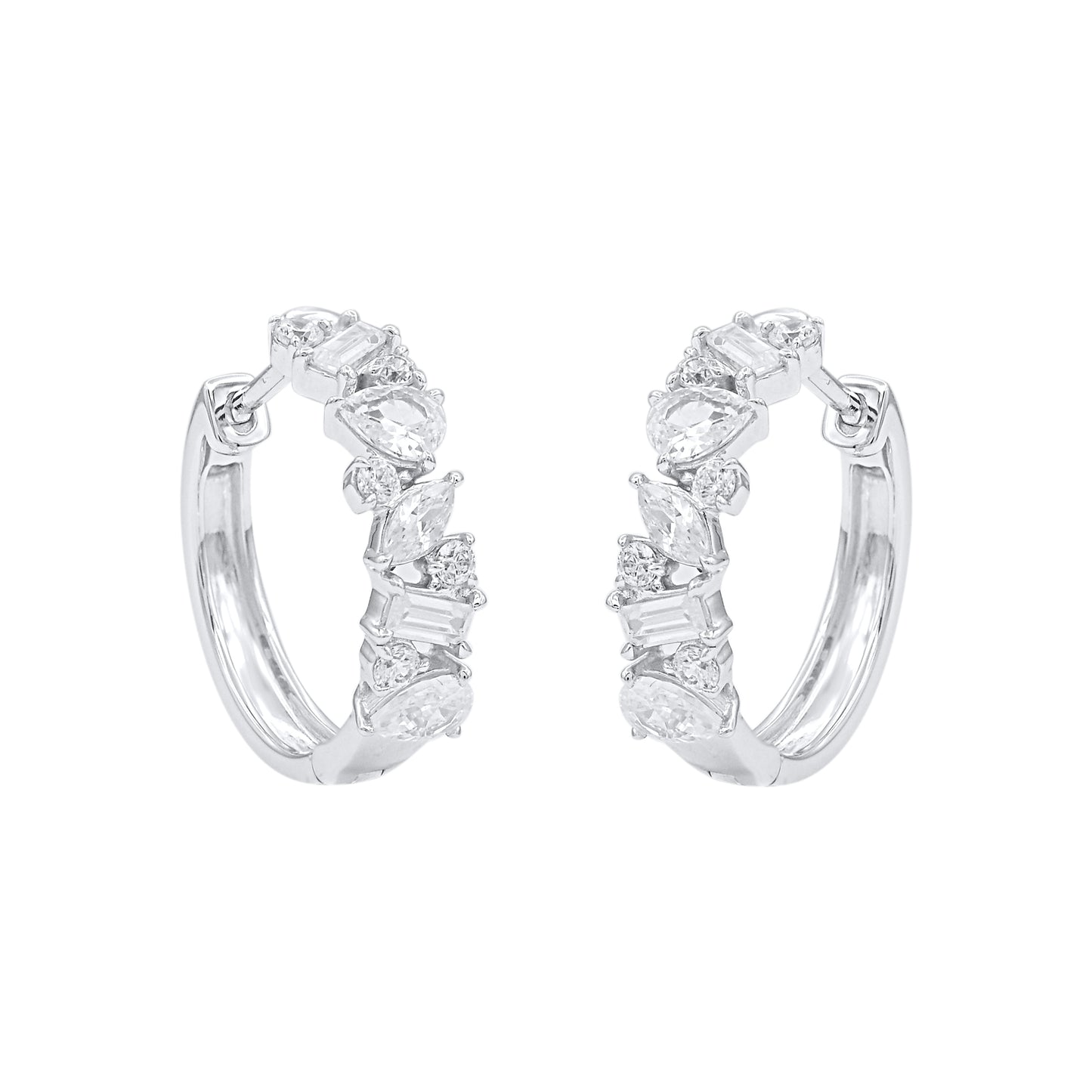 1.0 Carat Mixed-Cut Diamond Hoop Earrings in 14K White Gold