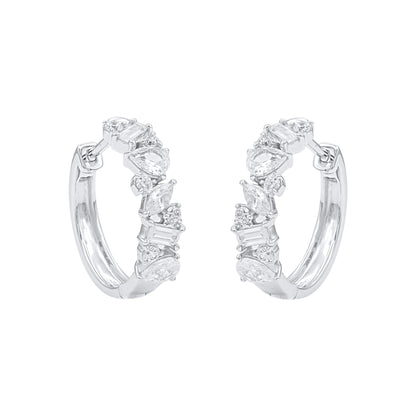 1.0 Carat Mixed-Cut Diamond Hoop Earrings in 14K White Gold