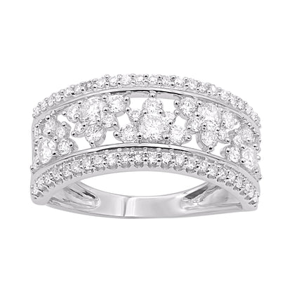 1.0 Carat Natural Diamond 18KT White Gold Vintage-Style Band Ring