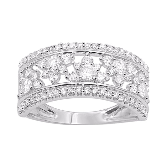 1.0 Carat Natural Diamond 18KT White Gold Vintage-Style Band Ring