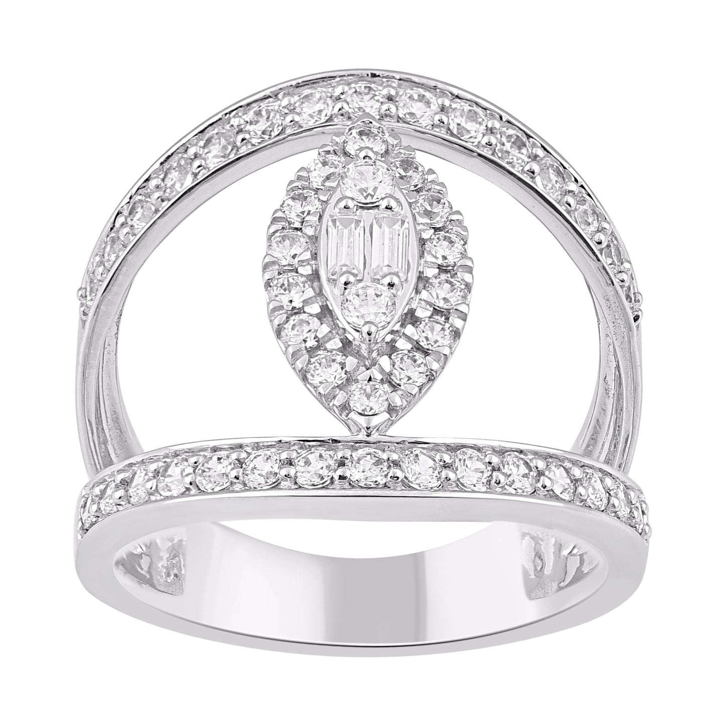 1.0 Carat Natural Diamond Open Frame Halo Ring in 14K White Gold