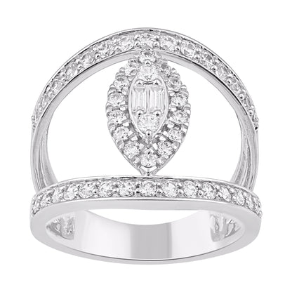 1.0 Carat Natural Diamond Open Frame Halo Ring in 14K White Gold