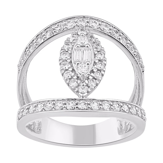 1.0 Carat Natural Diamond Open Frame Halo Ring in 14K White Gold