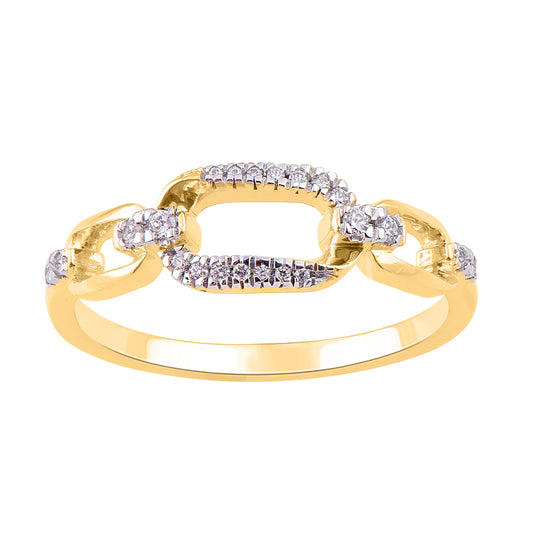 0.10 Carat Natural Diamond Interlocking Paperclip Ring 14K Yellow Gold