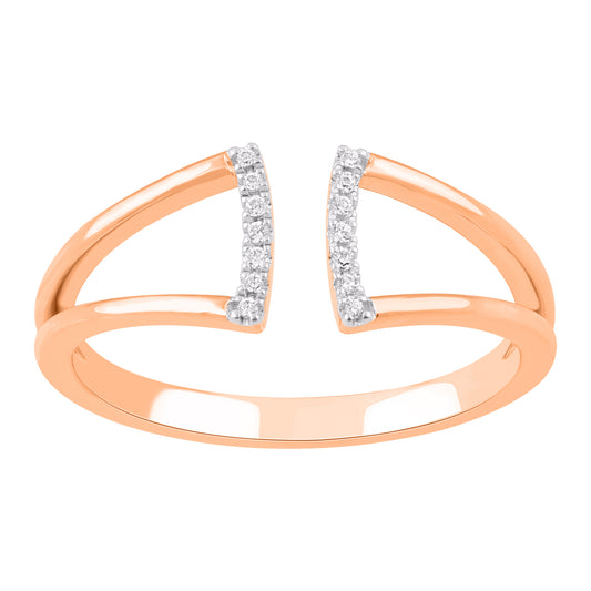 0.05 Carat Natural Diamond Parallel Bar Ring in 14K Rose Gold