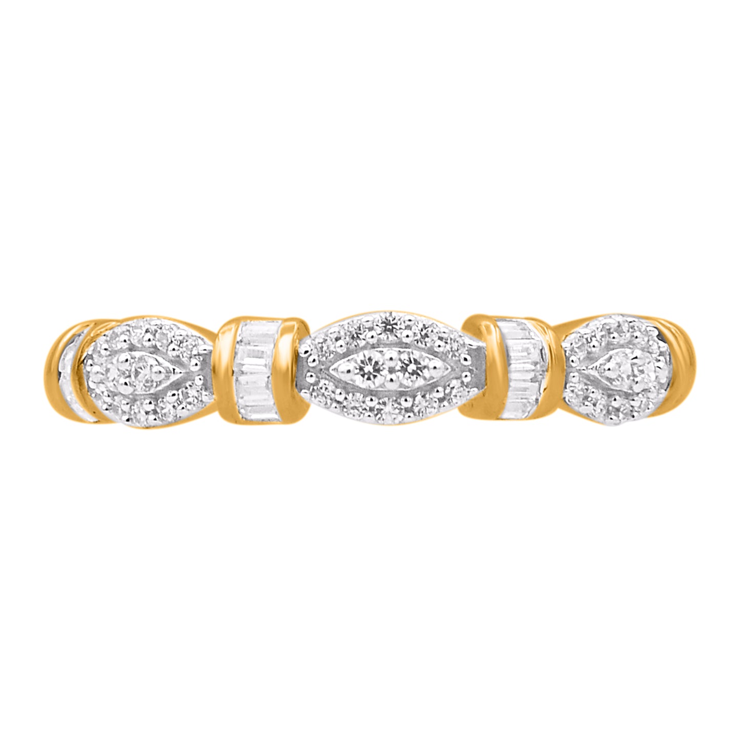 0.25 Carat Round & Baguette Diamond 14K Yellow Gold Wedding Band