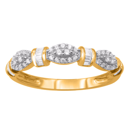 0.25 Carat Round & Baguette Diamond 14K Yellow Gold Wedding Band