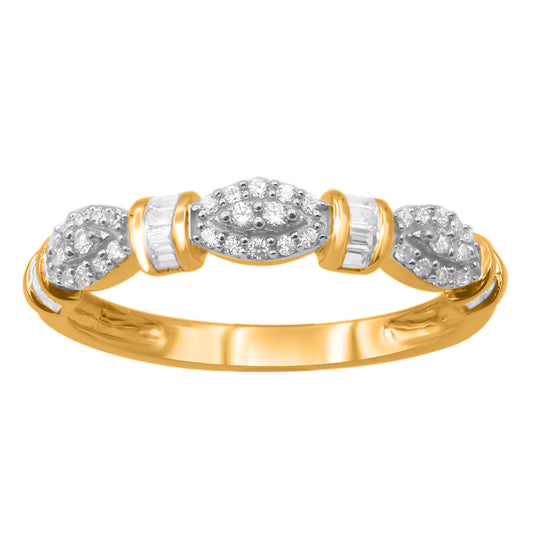 0.25 Carat Round & Baguette Diamond 14K Yellow Gold Wedding Band
