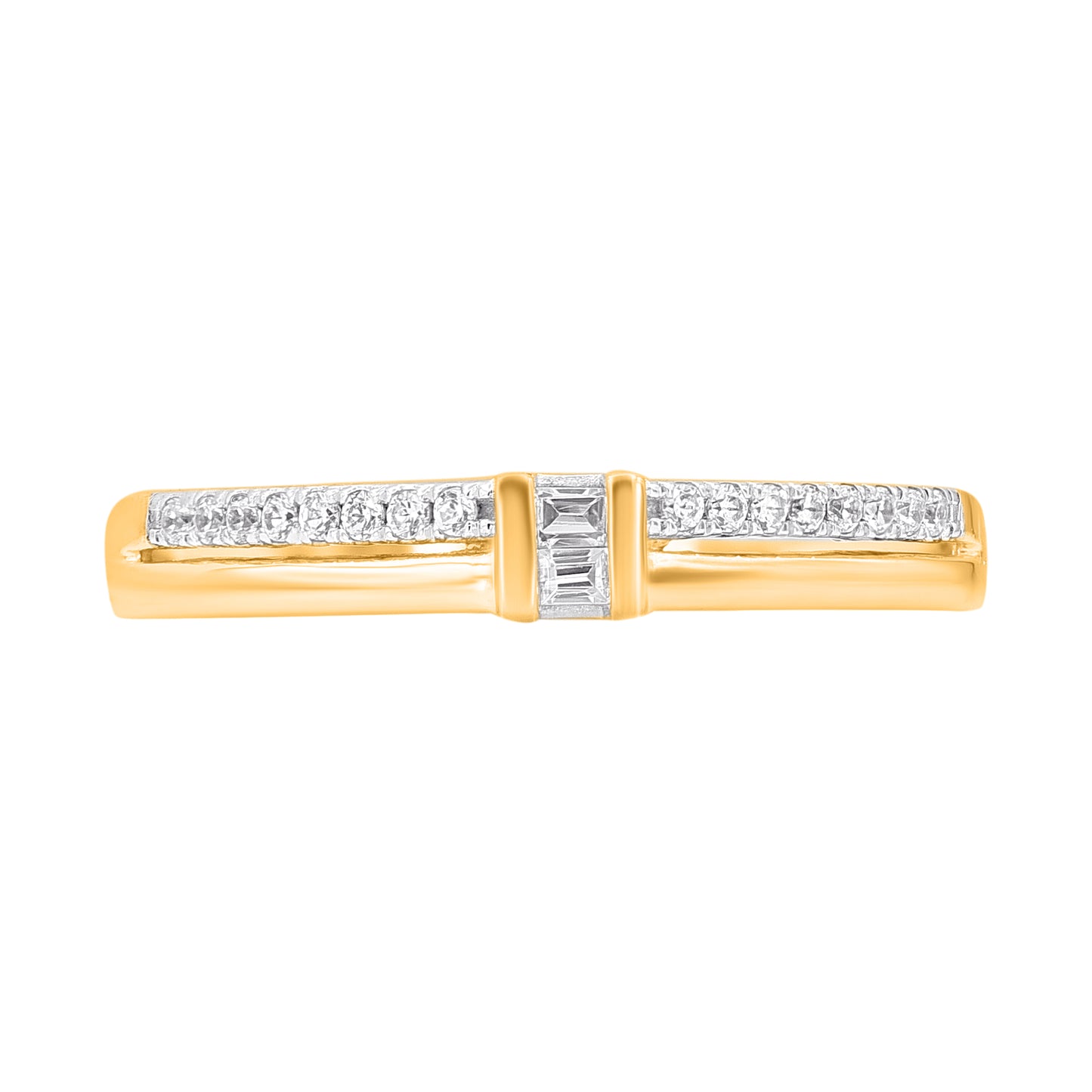 0.15 Carat Round & Baguette Cut Diamond 14KT Yellow Gold Wedding Band Ring