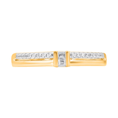 0.15 Carat Round & Baguette Cut Diamond 14KT Yellow Gold Wedding Band Ring