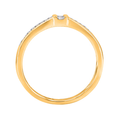 0.15 Carat Round & Baguette Cut Diamond 14KT Yellow Gold Wedding Band Ring