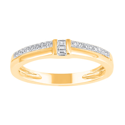 0.15 Carat Round & Baguette Cut Diamond 14KT Yellow Gold Wedding Band Ring