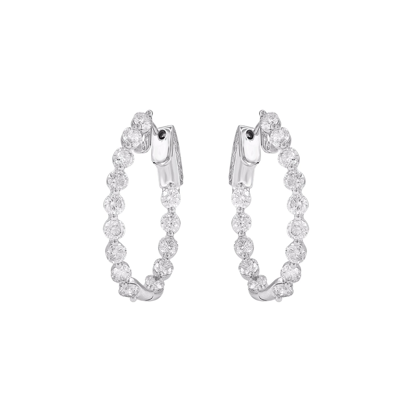4.00 Carat Natural Round Diamond Hoop Earrings in 14KT White Gold