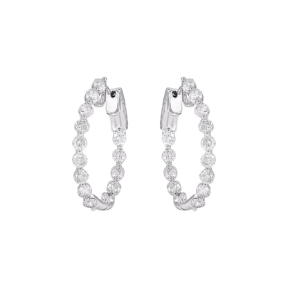 4.00 Carat Natural Round Diamond Hoop Earrings in 14KT White Gold