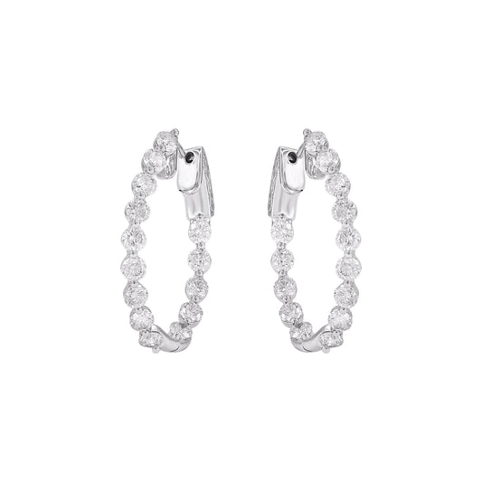 4.00 Carat Natural Round Diamond Hoop Earrings in 14KT White Gold