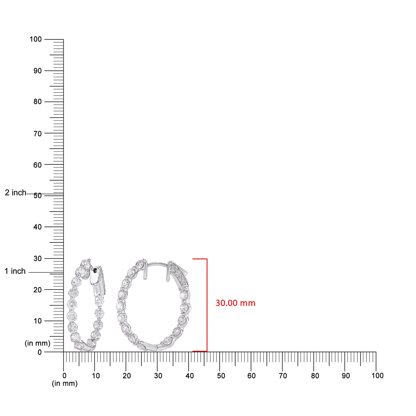 4.00 Carat Natural Round Diamond Hoop Earrings in 14KT White Gold