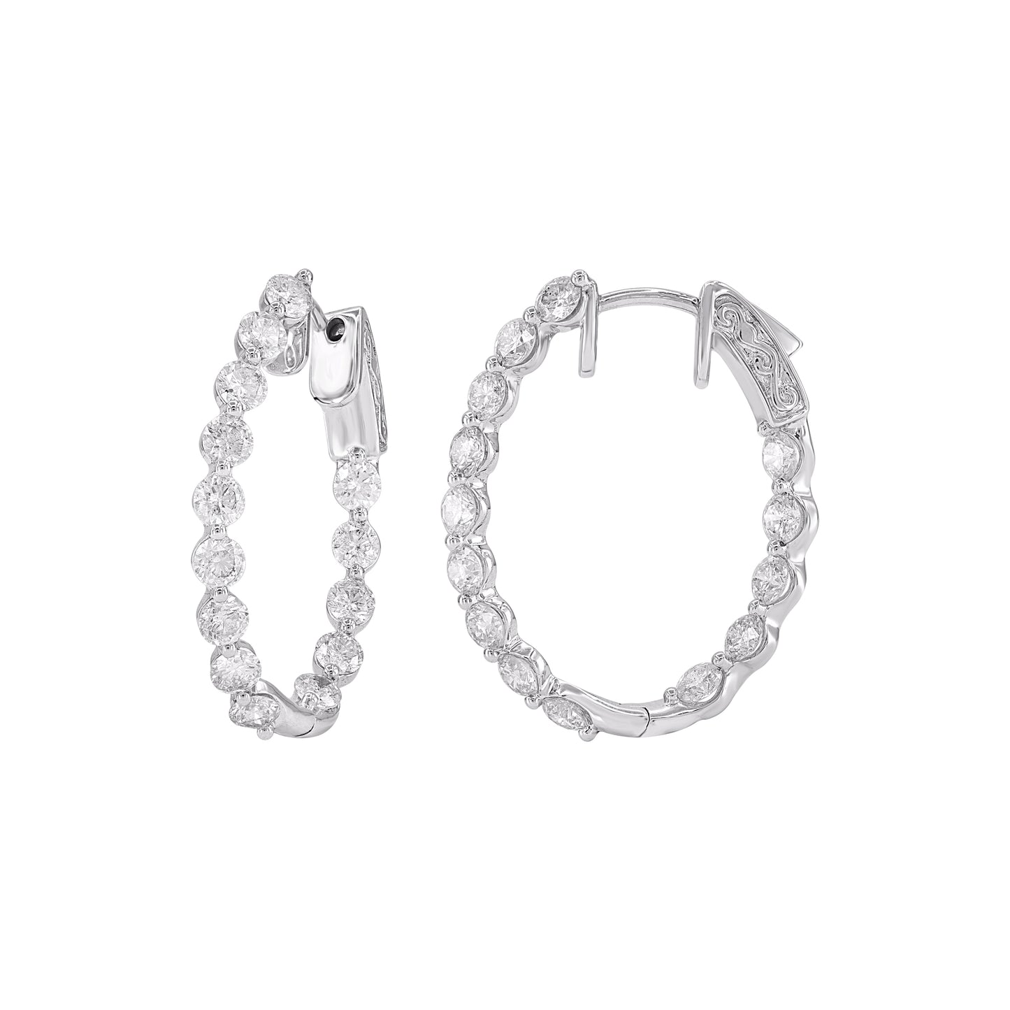 4.00 Carat Natural Round Diamond Hoop Earrings in 14KT White Gold