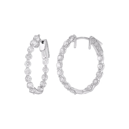 4.00 Carat Natural Round Diamond Hoop Earrings in 14KT White Gold